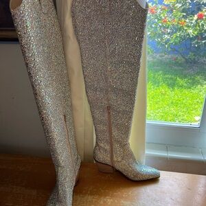 Betsey Johnson “rodeo rhinestone” over the knee cowboy boots, size 10.